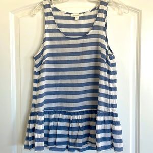Blue and white striped sleeveless blouse, size medium